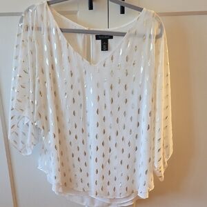 White House Black Market Sheer White Blouse with Metallic Accents